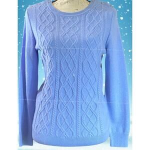 Talbots Petite Medium Blue Lambswool Blend Cable Knit Sweater Button Shoulder MP